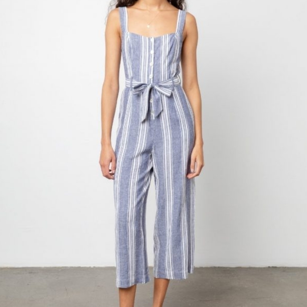 Rails Kyra Striped Wide Leg Linen Blend Jumpsuit S